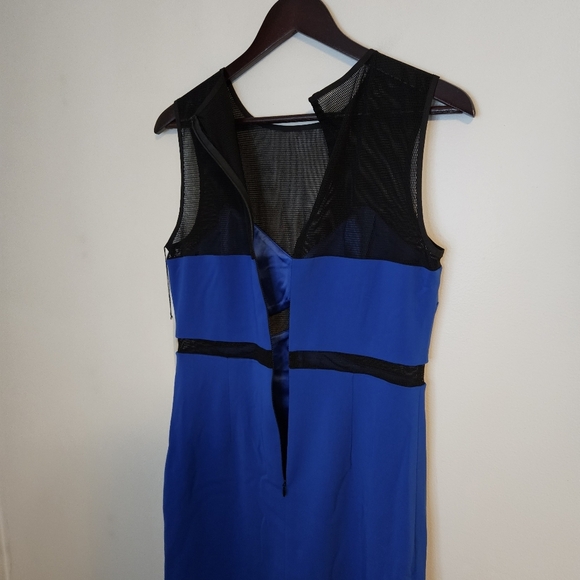 JAYGODFREY Blue Black Mini Dress Women's 10 Mesh Cutouts High Neck Cocktail - Picture 7 of 9